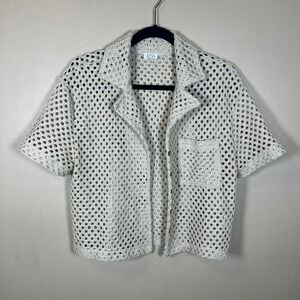 Cotton On Womens Beige Crochet Knit Short Sleeve Button Up Shirt Size 4 US Boho